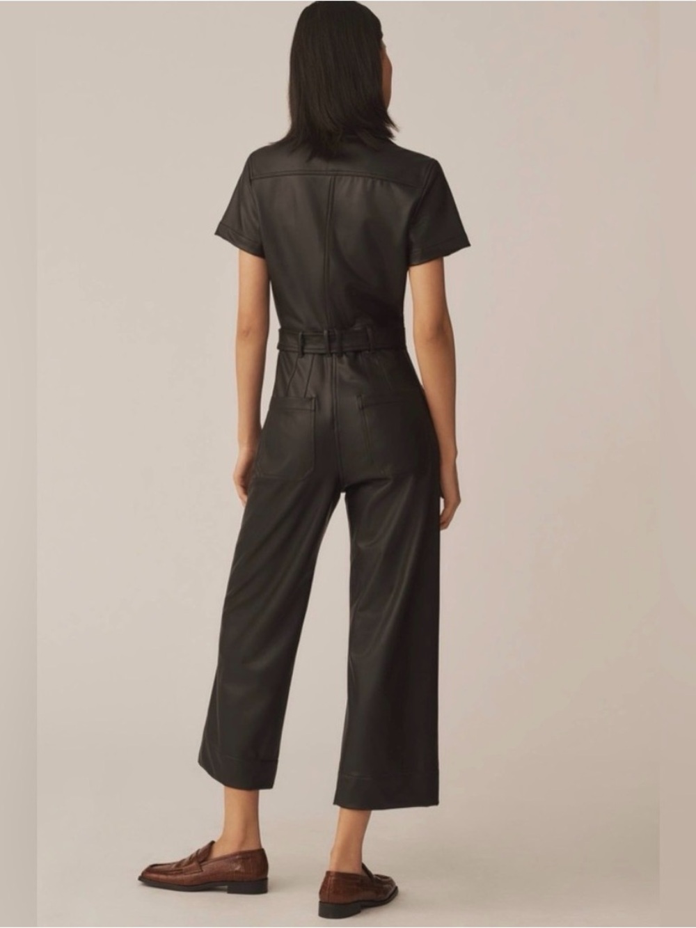NWT! Anthropologie The Colette Weekend Black Jumpsuit by Maeve Faux-Leather - Picture 4 of 8